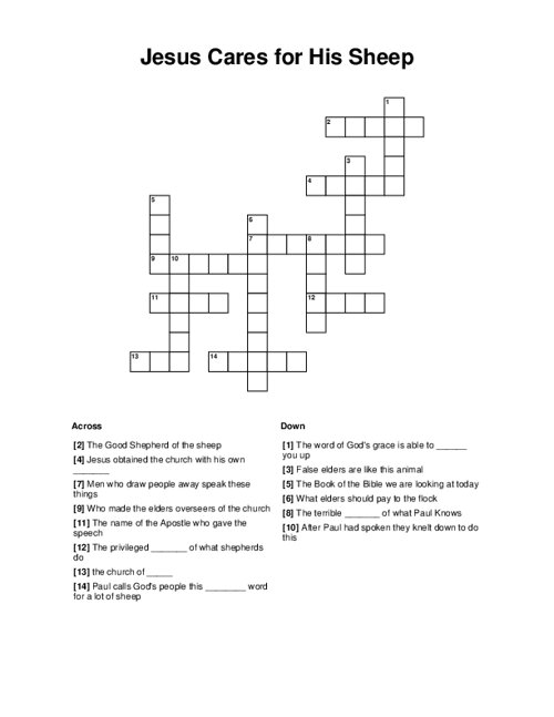 Jesus Cares for His Sheep Crossword Puzzle