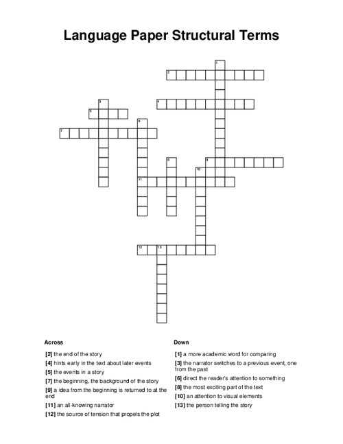 Language Paper Structural Terms Crossword Puzzle