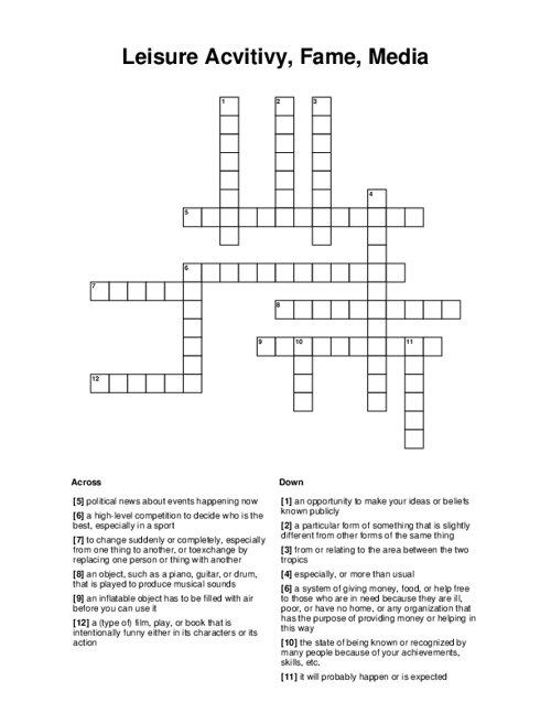 Leisure Acvitivy, Fame, Media Crossword Puzzle