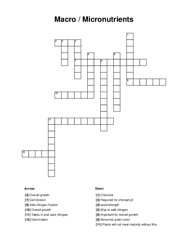 Macro / Micronutrients Crossword Puzzle