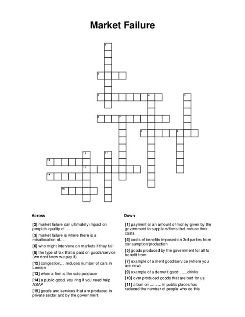 Market Failure Crossword Puzzle