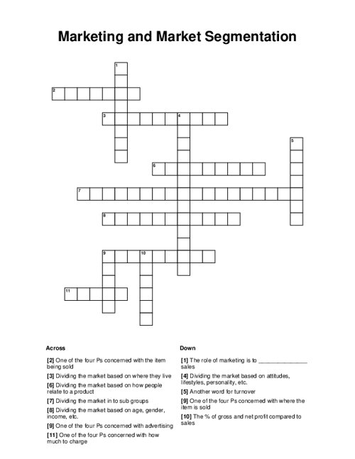 Marketing And Market Segmentation Crossword
