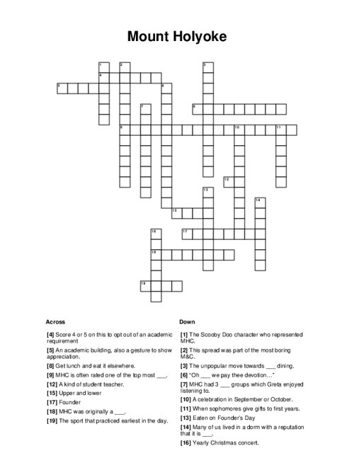 Mount Holyoke Crossword Puzzle
