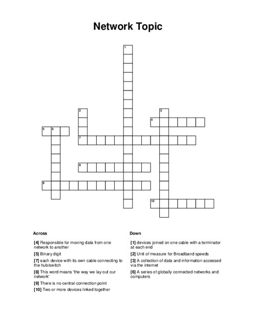 Network Topic Crossword Puzzle