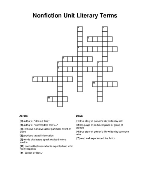 Nonfiction Unit LIterary Terms Crossword Puzzle