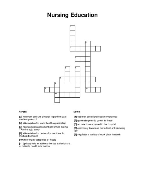 Nursing Education Crossword Puzzle