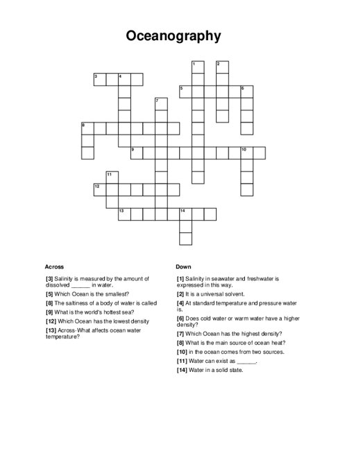Oceanography Crossword Puzzle