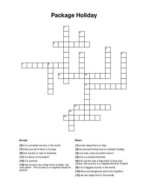 Package Holiday Crossword Puzzle