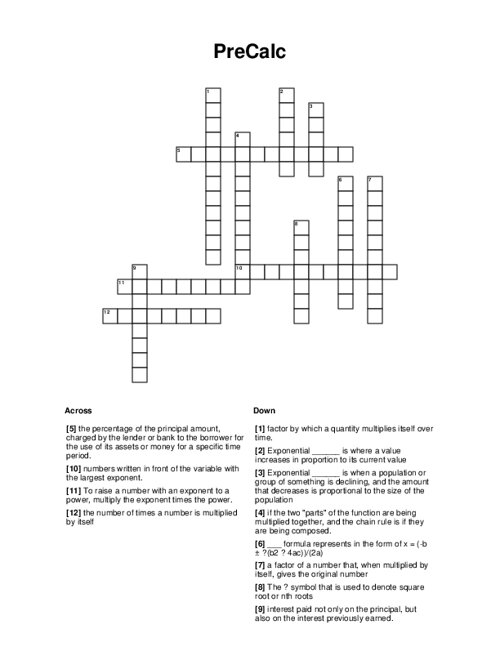 PreCalc Crossword Puzzle