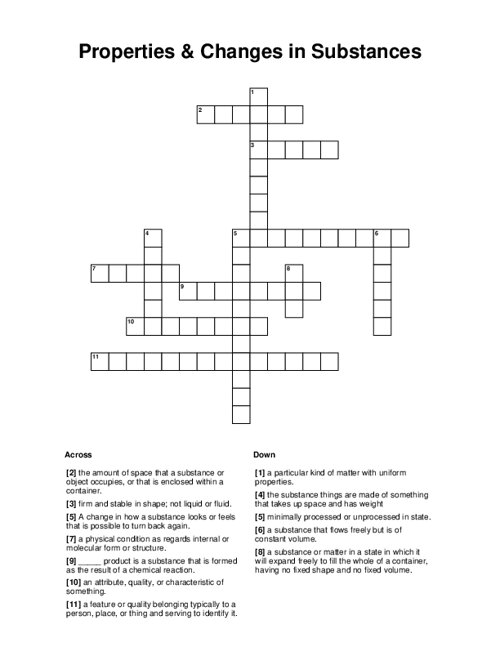 Properties & Changes in Substances Crossword Puzzle
