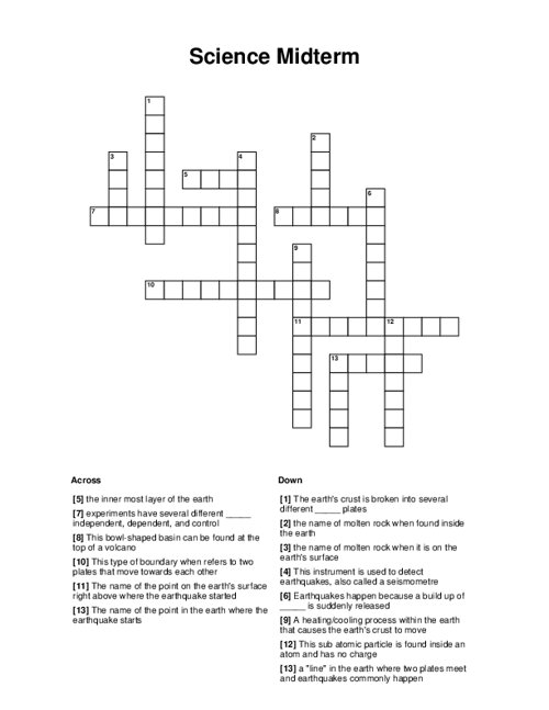 Science Midterm Crossword Puzzle
