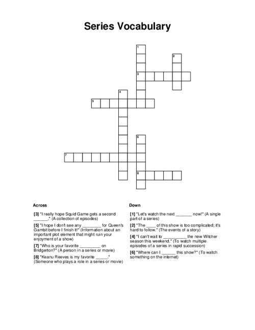 Series Vocabulary Crossword Puzzle