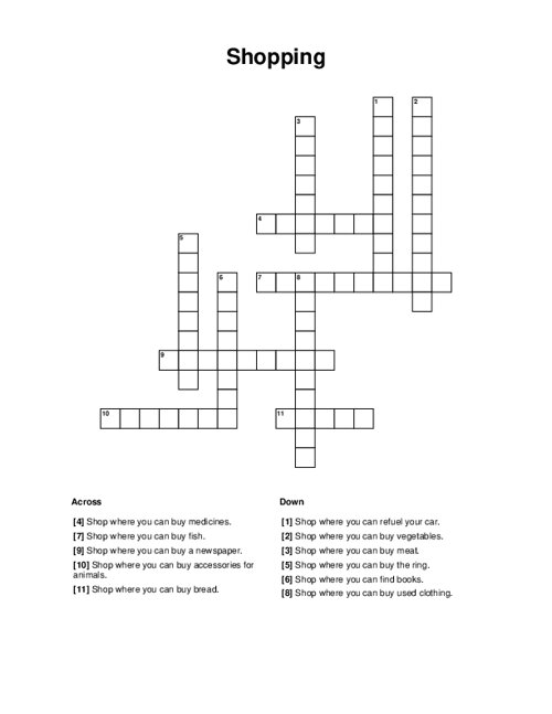 Shopping Crossword Puzzle