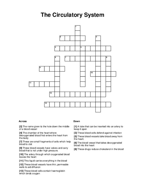 The Circulatory System Crossword Puzzle