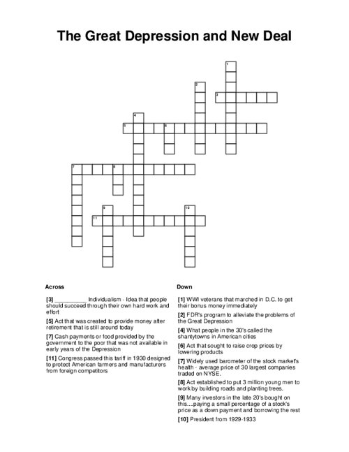 The Great Depression/The New Deal Crossword - WordMint