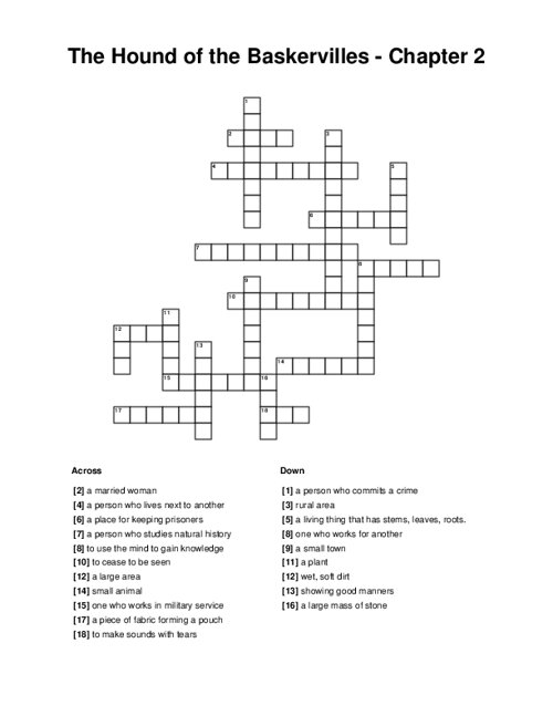 The Hound of the Baskervilles - Chapter 2 Crossword Puzzle