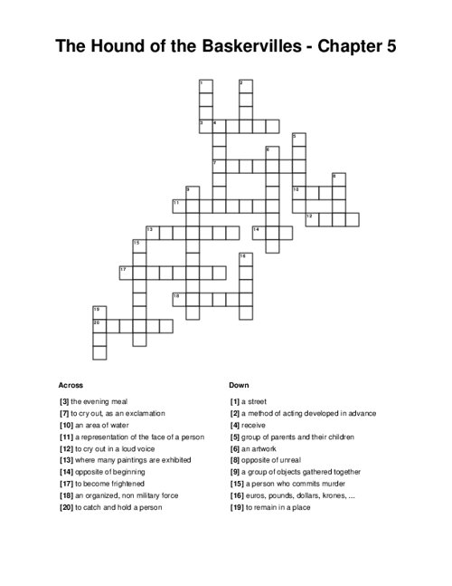 The Hound of the Baskervilles - Chapter 5 Crossword Puzzle