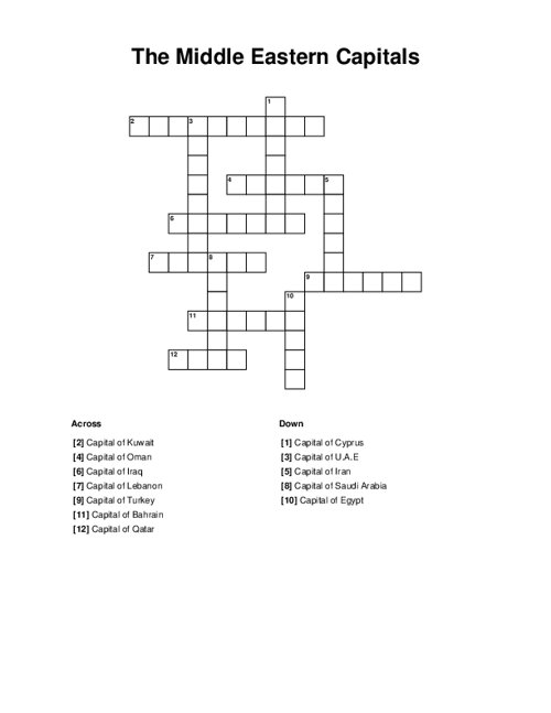 The Middle Eastern Capitals Crossword Puzzle