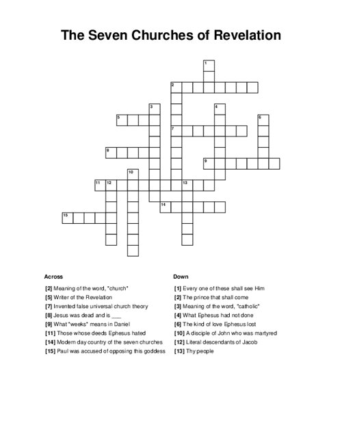 The Seven Churches of Revelation Crossword Puzzle