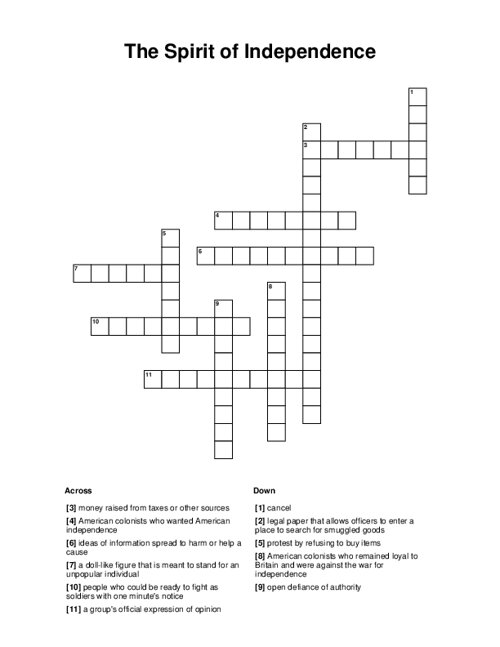 The Spirit of Independence Crossword Puzzle