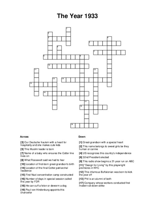 The Year 1933 Crossword Puzzle