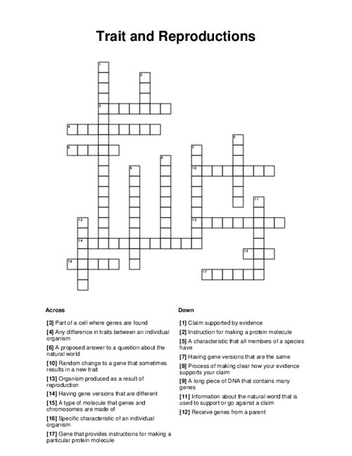 Trait And Reproductions Crossword Puzzle