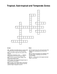 Tropical, Sub-tropical and Temperate Zones Crossword Puzzle