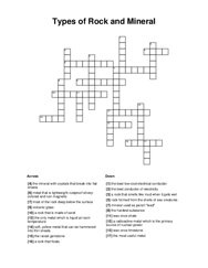 Types of Rock and Mineral Crossword Puzzle