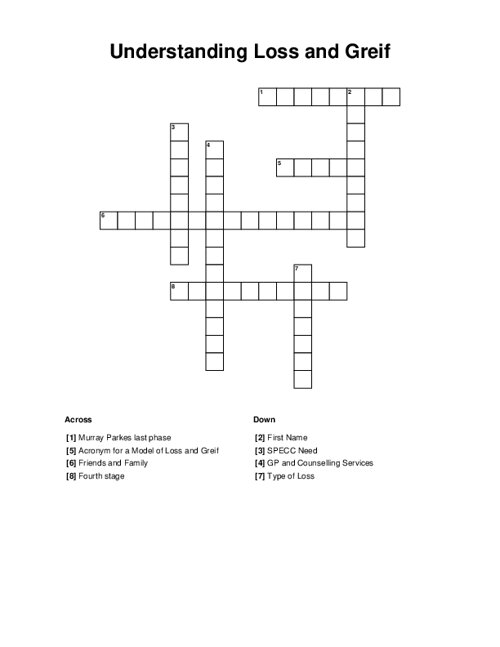 Understanding Loss and Greif Crossword Puzzle