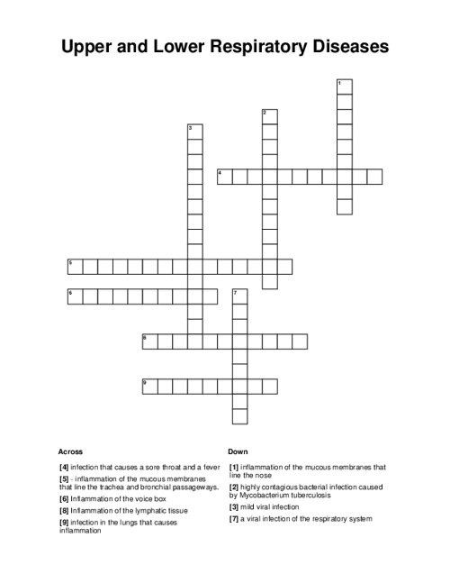 Upper and Lower Respiratory Diseases Crossword Puzzle