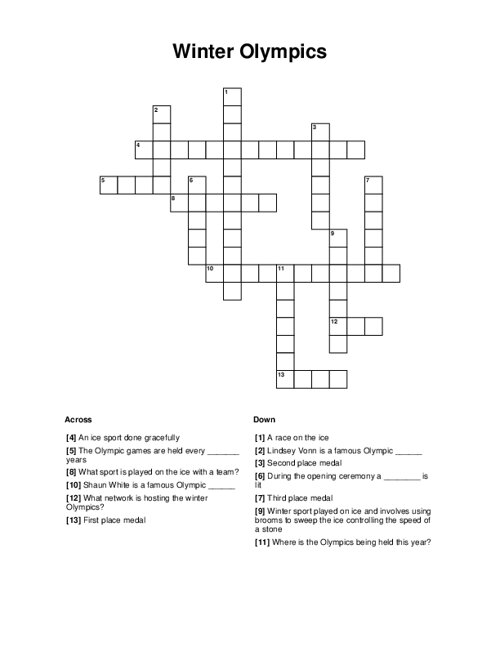 Winter Olympics Crossword Puzzle