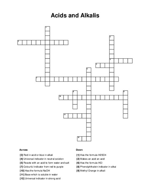 Acids and Alkalis Crossword Puzzle