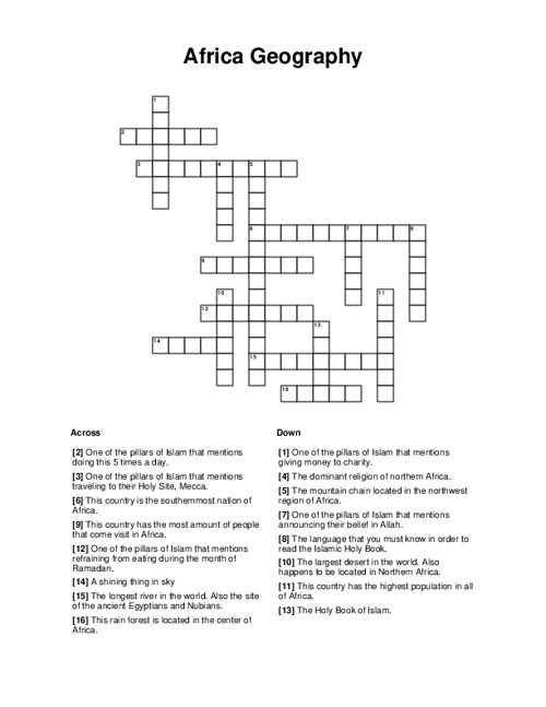 Africa Geography Crossword Puzzle