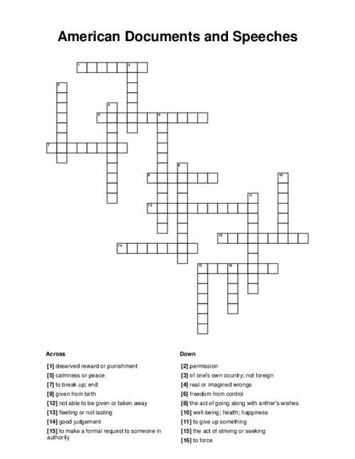 American Documents and Speeches Crossword Puzzle