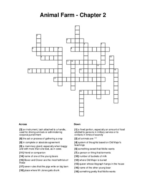Animal Farm Chapter 2 Crossword Puzzle