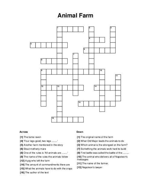 Animal Farm Crossword Puzzle