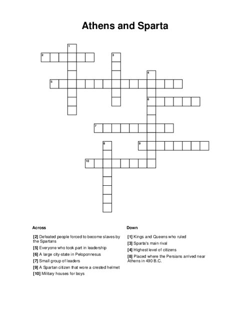 Athens and Sparta Crossword Puzzle