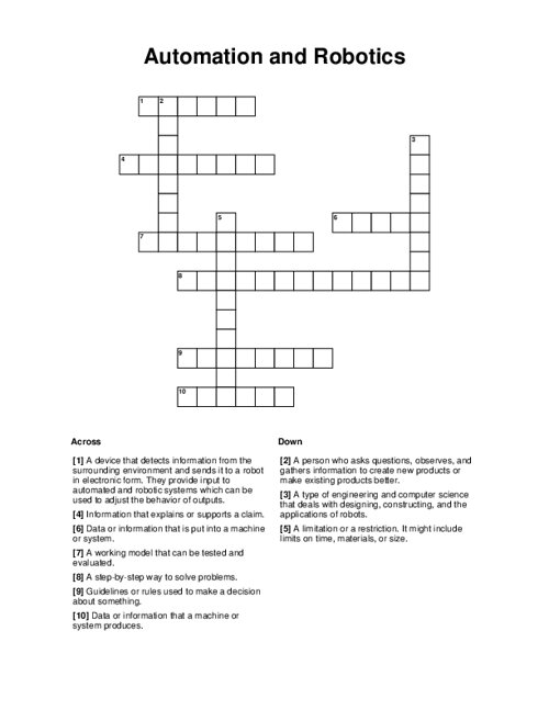 Automation And Robotics Crossword