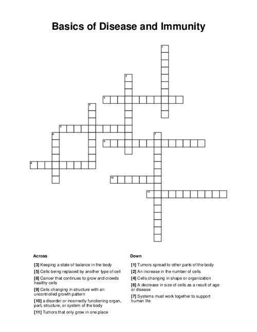 Basics of Disease and Immunity Crossword Puzzle