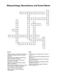 Biopsychology, Neuroscience, and Human Nature Crossword Puzzle