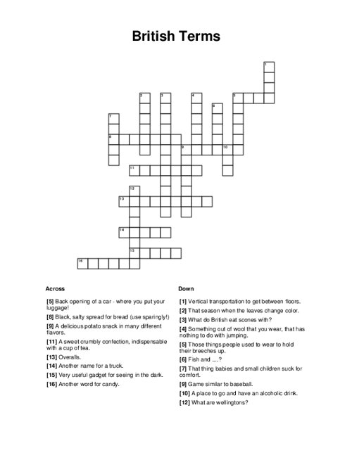 British Terms Crossword Puzzle