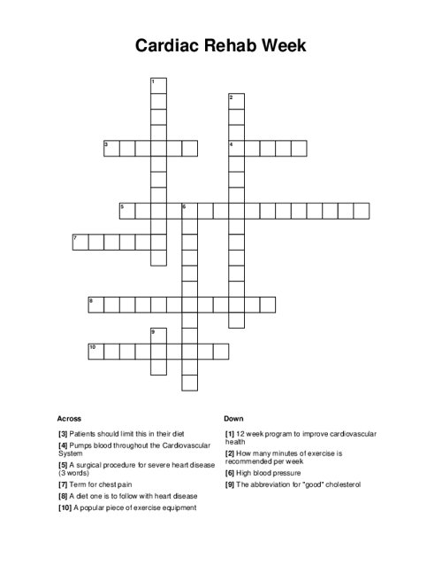 Cardiac Rehab Week Crossword Puzzle