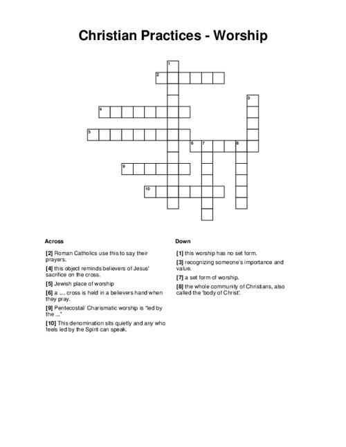 Christian Practices Worship Crossword Puzzle