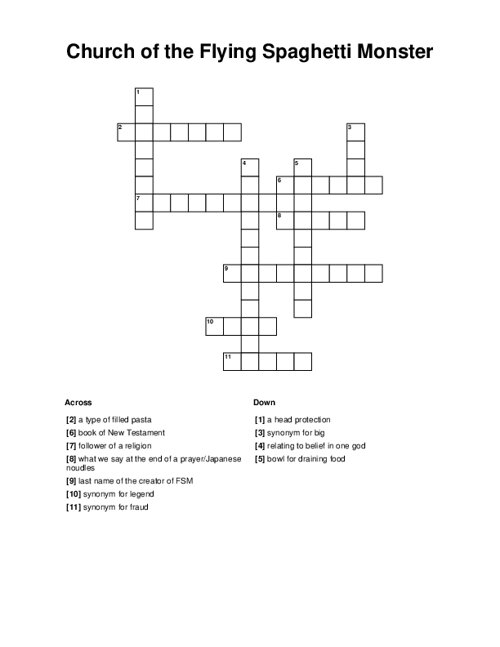 Church of the Flying Spaghetti Monster Crossword Puzzle