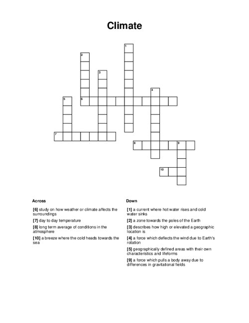 Climate Crossword Puzzle