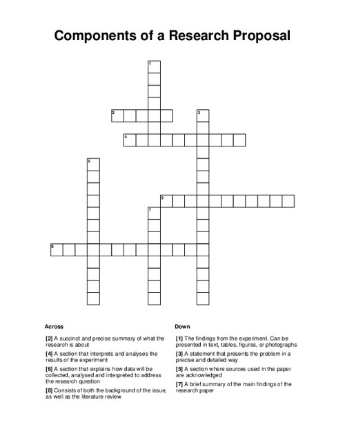 Components of a Research Proposal Crossword Puzzle