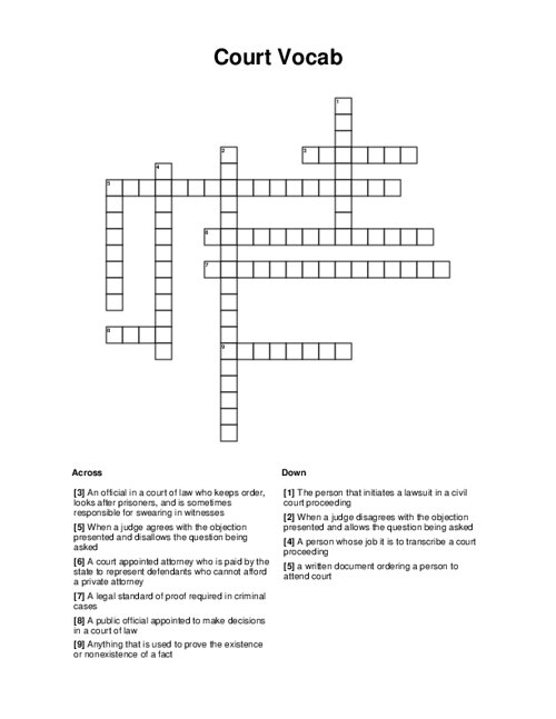 Court Vocab Crossword Puzzle