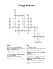 Energy Revision Crossword Puzzle