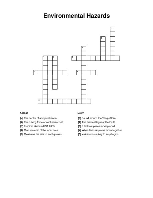 Environmental Hazards Crossword Puzzle