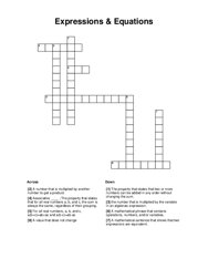 Expressions & Equations Crossword Puzzle